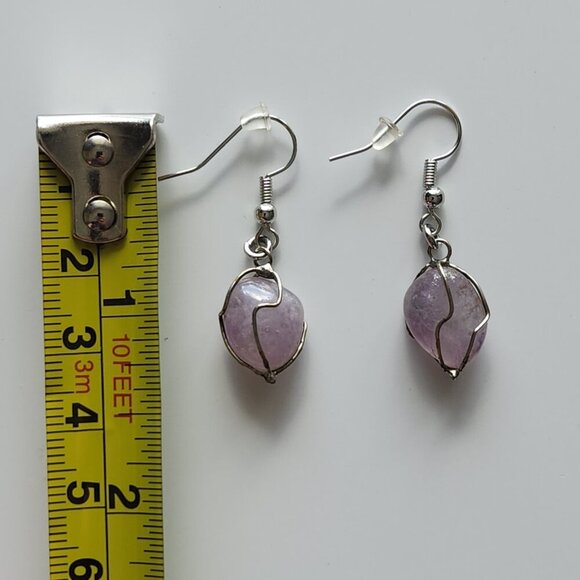 Purple crystal silver fairy elf earrings ✦ translucent gem dangle earrings ✦ - Picture 6 of 7